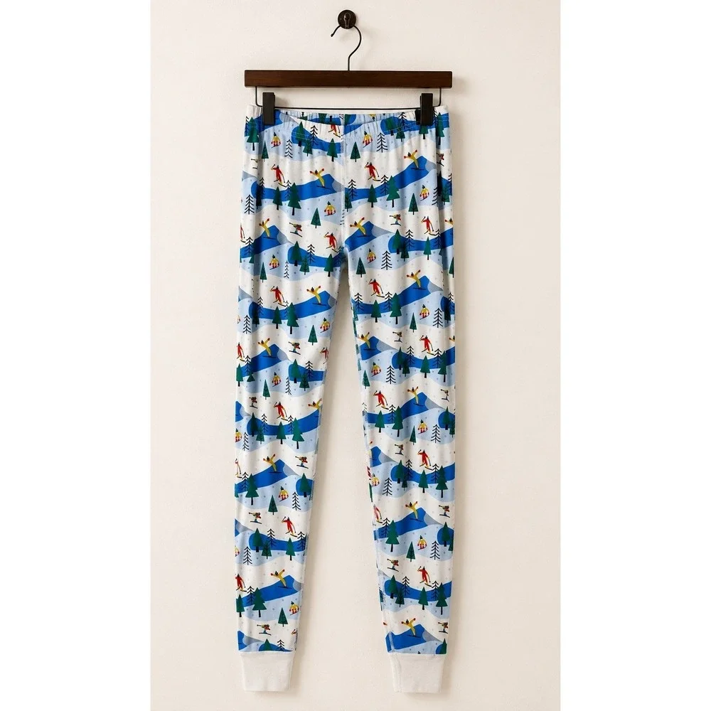 Hanna Andersson Pajama Pants Men Small Blue Ski Slope Holiday Long John Lounge